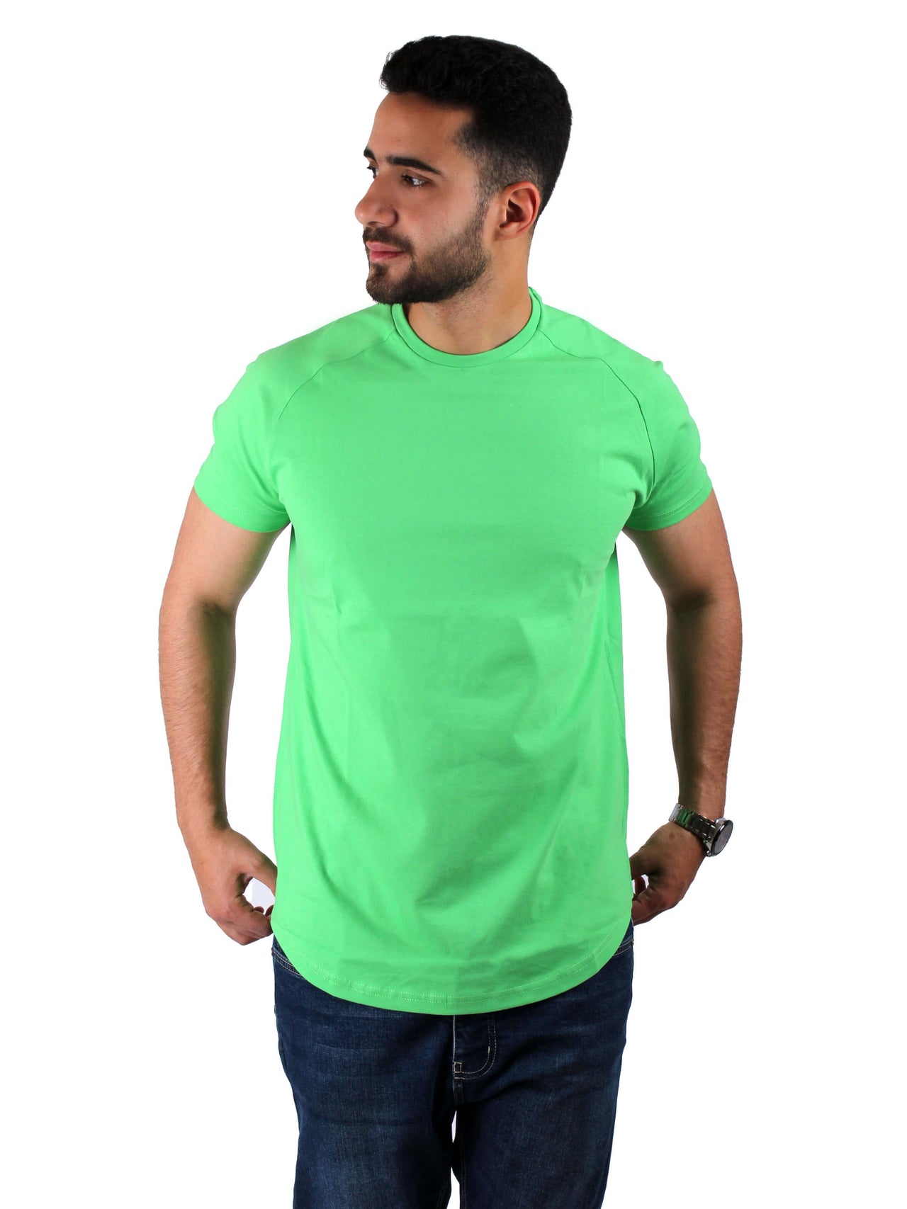 Solid Raglan Cotton Round T-Shirt Men - Green