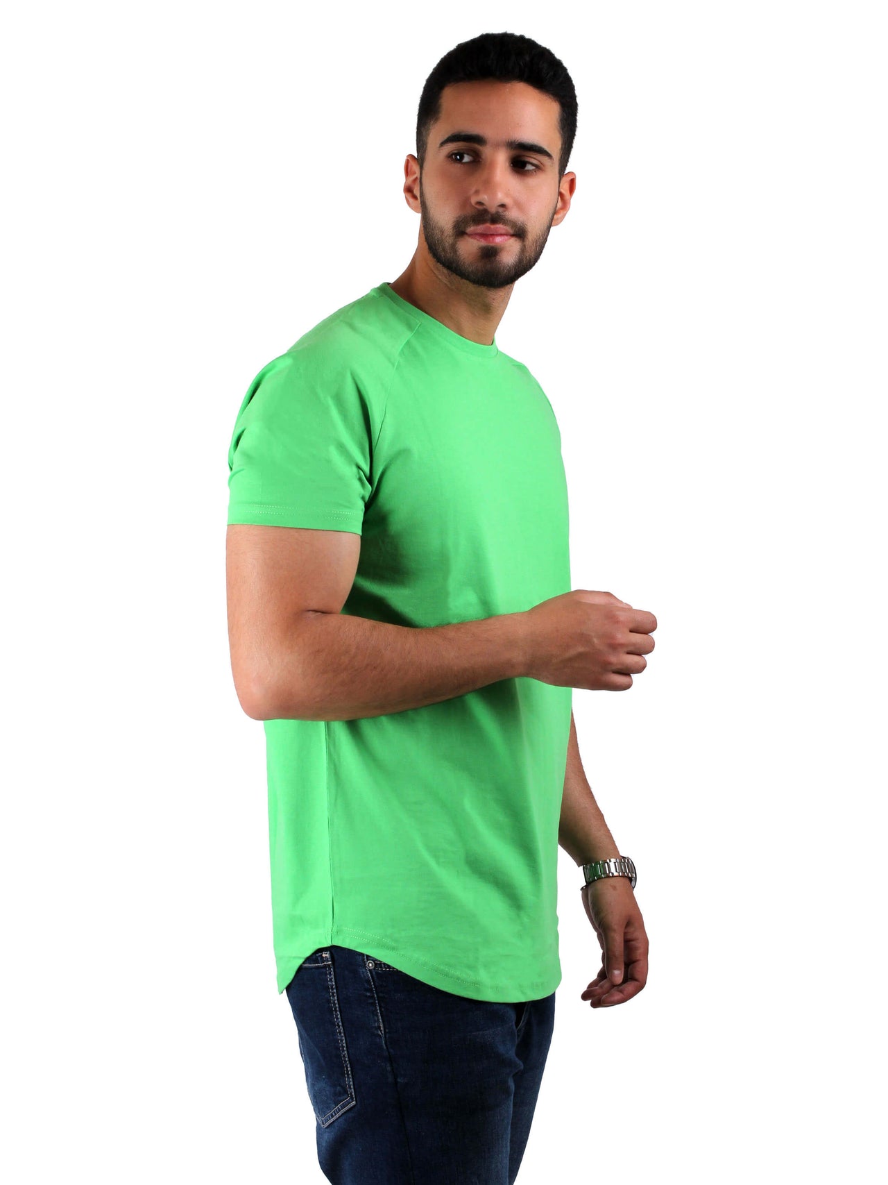 Solid Raglan Cotton Round T-Shirt Men - Green
