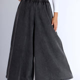 Women Super Wide-Leg Denim Pants - Black