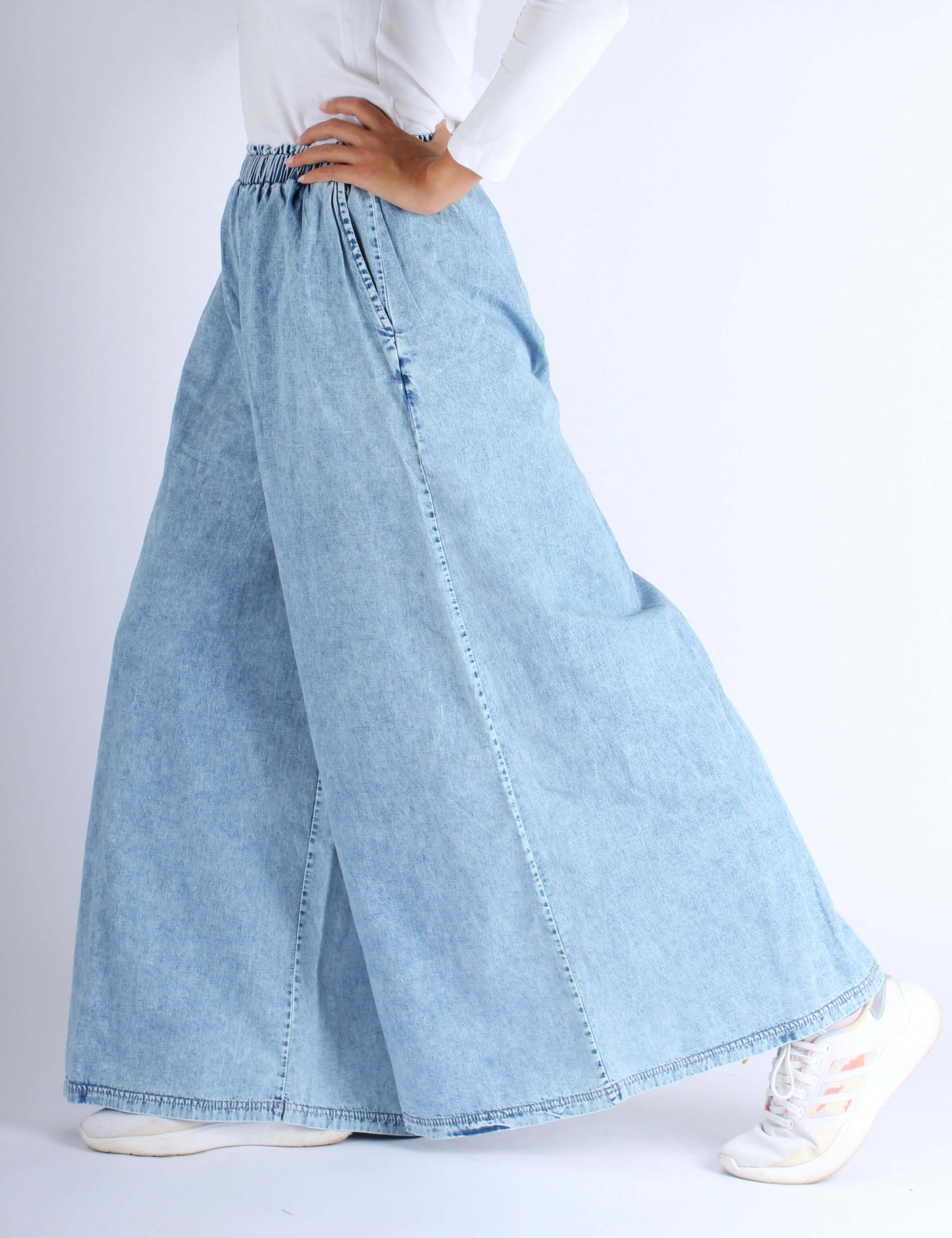 Women Super Wide-Leg Denim Pants - Blue