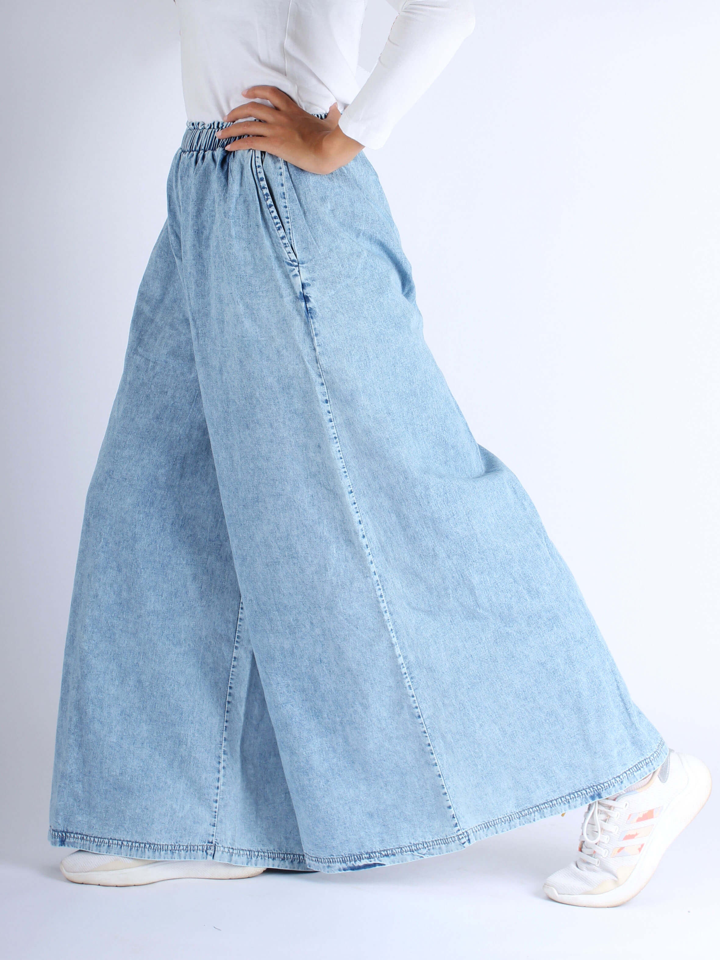 Women Super Wide-Leg Denim Pants - Blue