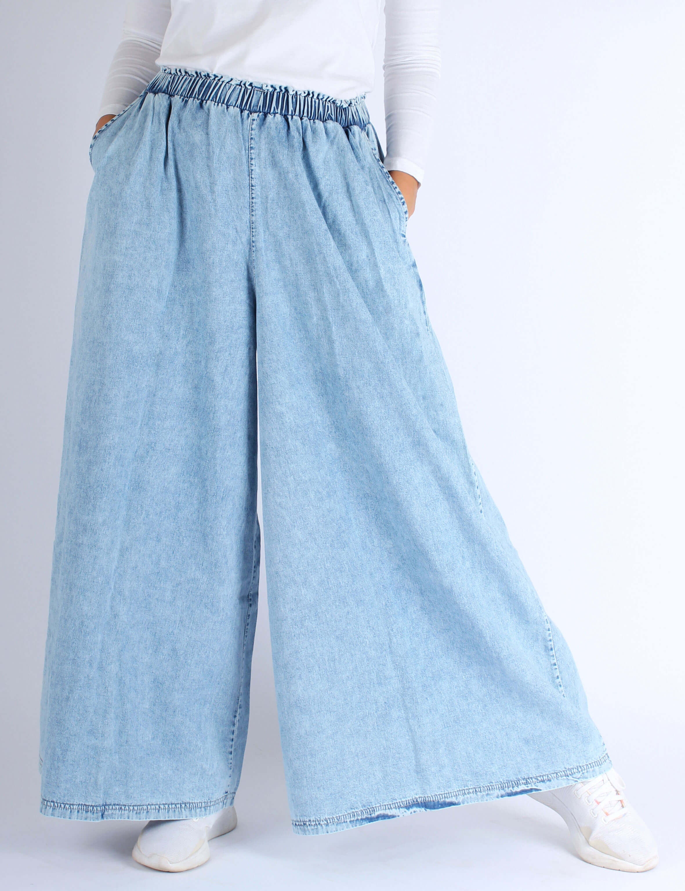 Women Super Wide-Leg Denim Pants - Blue
