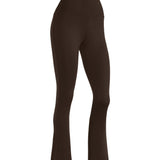 Women Dark brown Buttery-Soft sports gym high-waisted flared leggings.