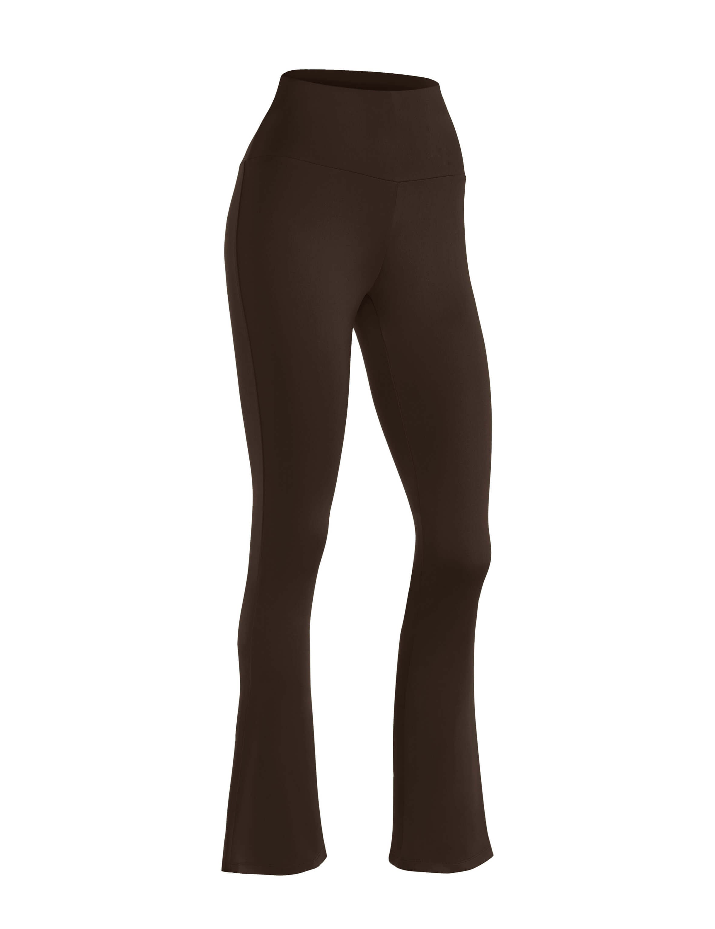Women Dark brown Buttery-Soft sports gym high-waisted flared leggings.