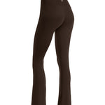Women Dark brown Buttery-Soft sports gym high-waisted flared leggings.
