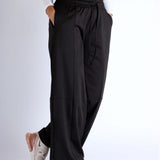 Black wide-leg modest sports women pants