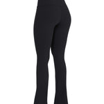 Black sports activewear buttery-soft flared pants by KAF on a white background with 'LUXE' branding.