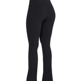 Black sports activewear buttery-soft flared pants by KAF on a white background with 'LUXE' branding.