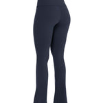 Navy blue sports activewear buttery-soft flared pants by KAF on a white background with 'LUXE' branding.