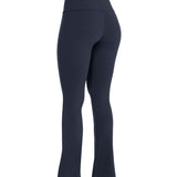 Navy blue sports activewear buttery-soft flared pants by KAF on a white background with 'LUXE' branding.