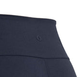 Navy blue sports activewear buttery-soft flared pants by KAF on a white background with 'LUXE' branding.