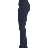 Navy blue sports activewear buttery-soft flared pants by KAF on a white background with 'LUXE' branding.