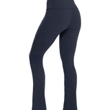 Navy blue sports activewear buttery-soft flared pants by KAF on a white background with 'LUXE' branding.
