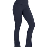 Navy blue sports activewear buttery-soft flared pants by KAF on a white background with 'LUXE' branding.