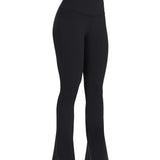 Black sports activewear buttery-soft flared pants by KAF on a white background with 'LUXE' branding.