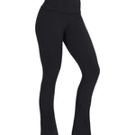 Black sports activewear buttery-soft flared pants by KAF on a white background with 'LUXE' branding.