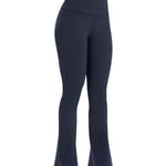 Navy blue sports activewear buttery-soft flared pants by KAF on a white background with 'LUXE' branding.