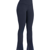 Navy blue sports activewear buttery-soft flared pants by KAF on a white background with 'LUXE' branding.