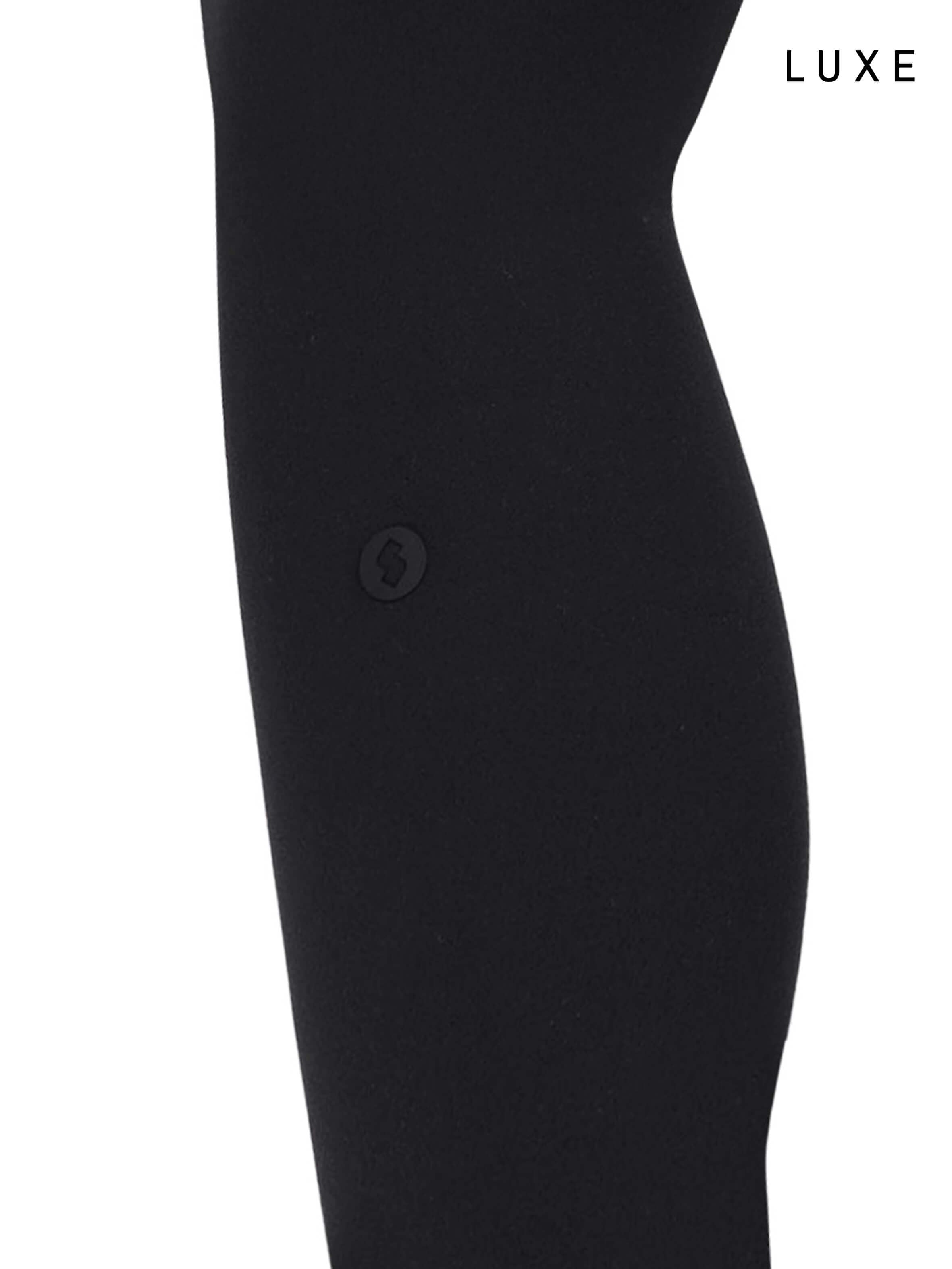Black sports activewear buttery-soft leggings by KAF on a white background with 'LUXE' branding.