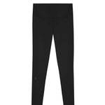 Black leggings on a white background with 'LUXE' branding.