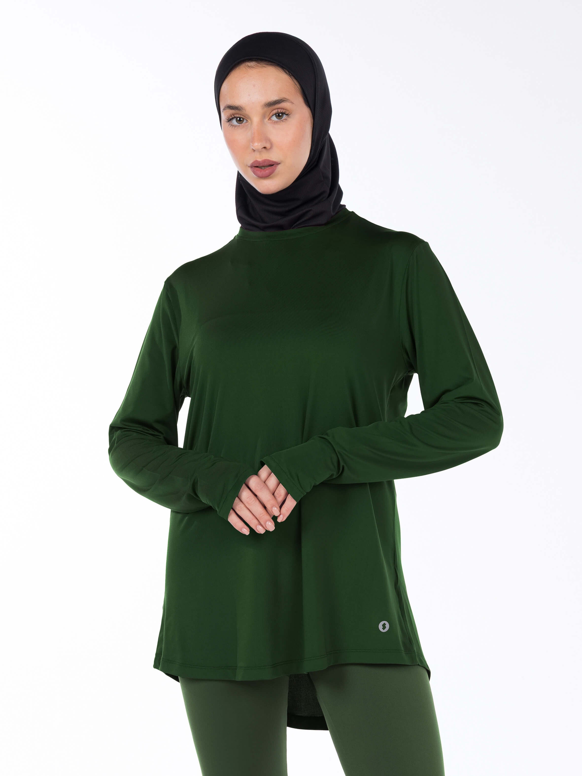 WOMEN BLACK MODEST HIJABI  LONG-SLEEVE SPORTS GYM  TOP