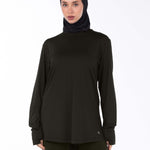 WOMEN BROWN MODEST LONG-SLEEVE SPORTS GYM  TOP