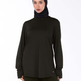 WOMEN BROWN MODEST LONG-SLEEVE SPORTS GYM  TOP
