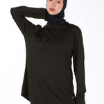 WOMEN BROWN MODEST LONG-SLEEVE SPORTS GYM  TOP
