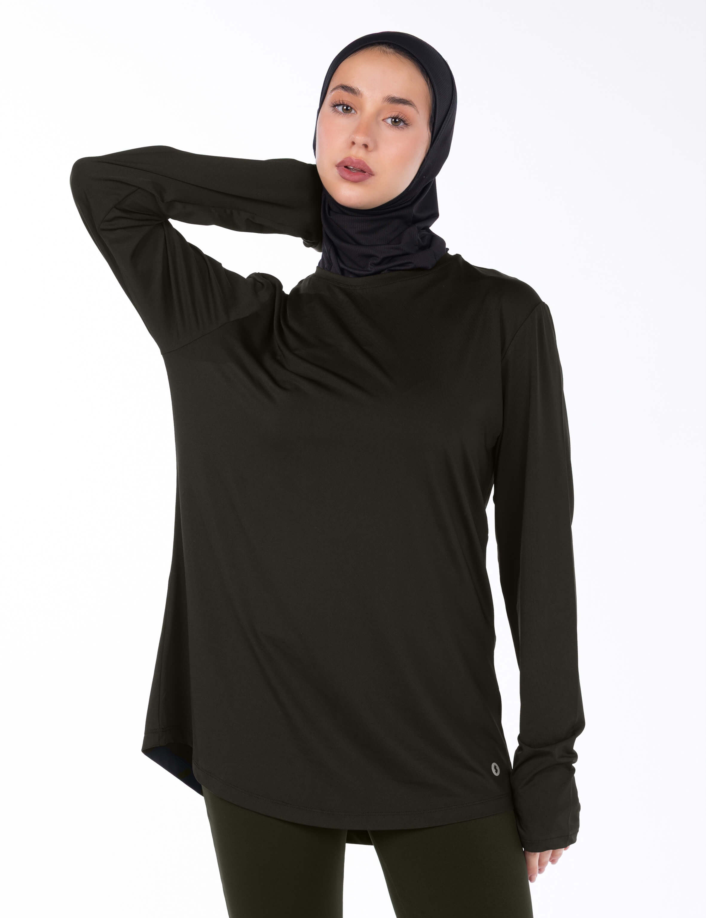 WOMEN BROWN MODEST LONG-SLEEVE SPORTS GYM  TOP