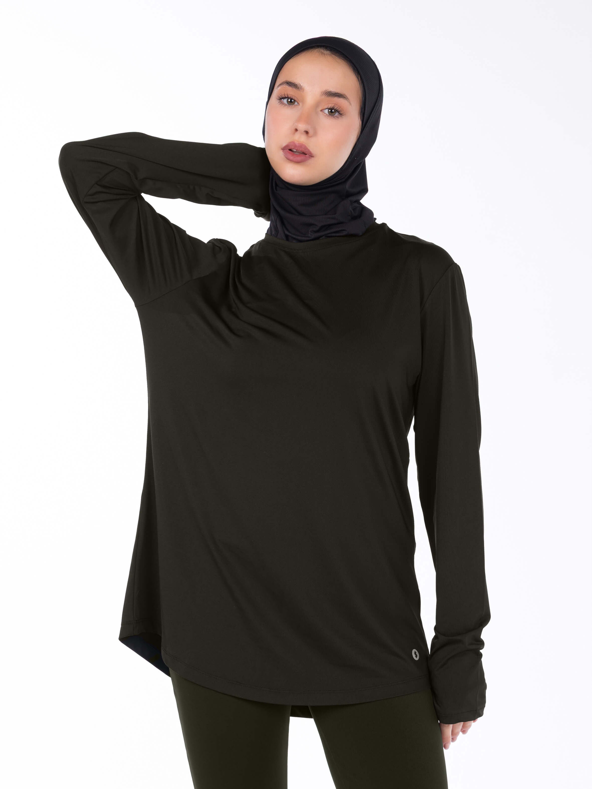 WOMEN BROWN MODEST LONG-SLEEVE SPORTS GYM  TOP