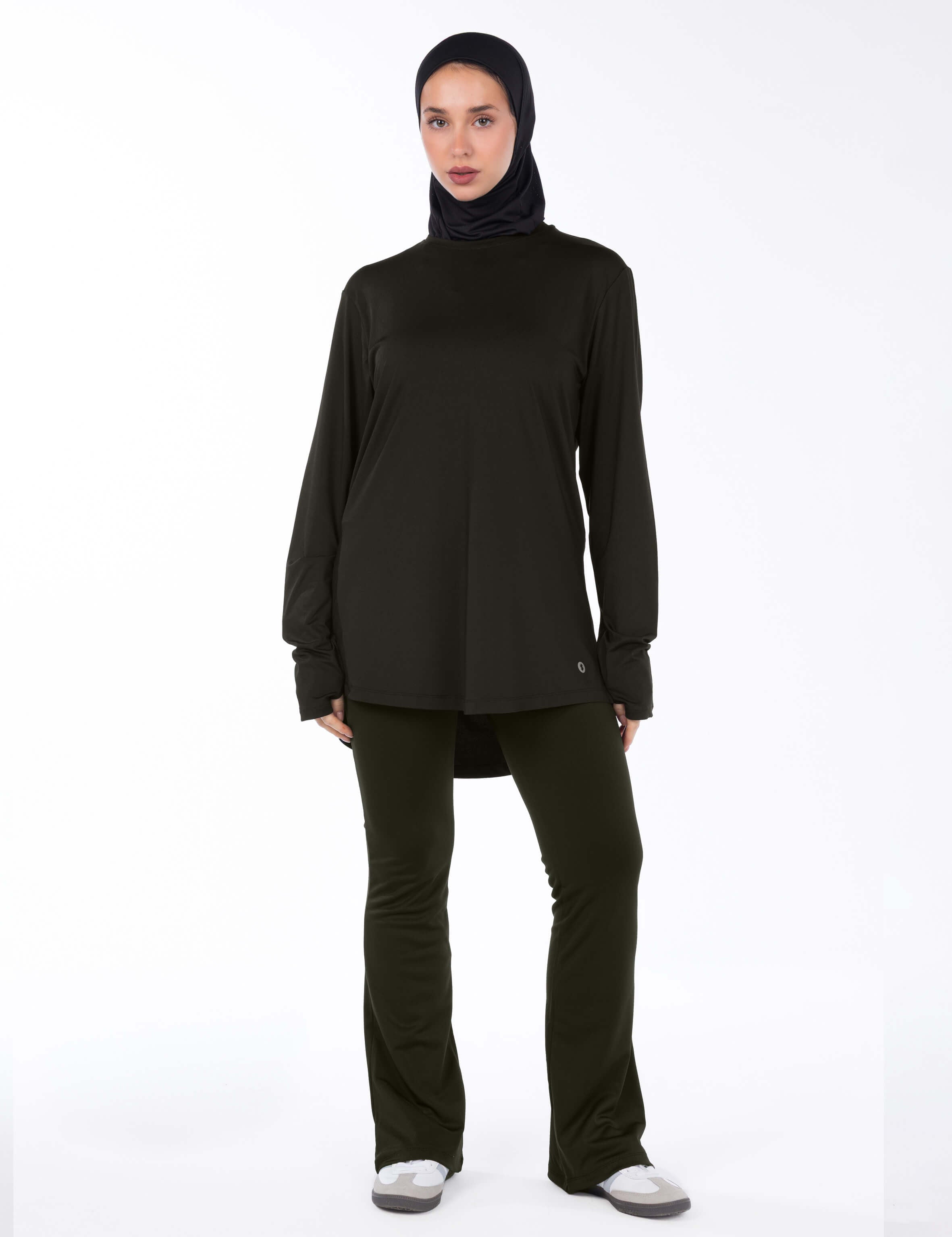 WOMEN BROWN MODEST LONG-SLEEVE SPORTS GYM  TOP
