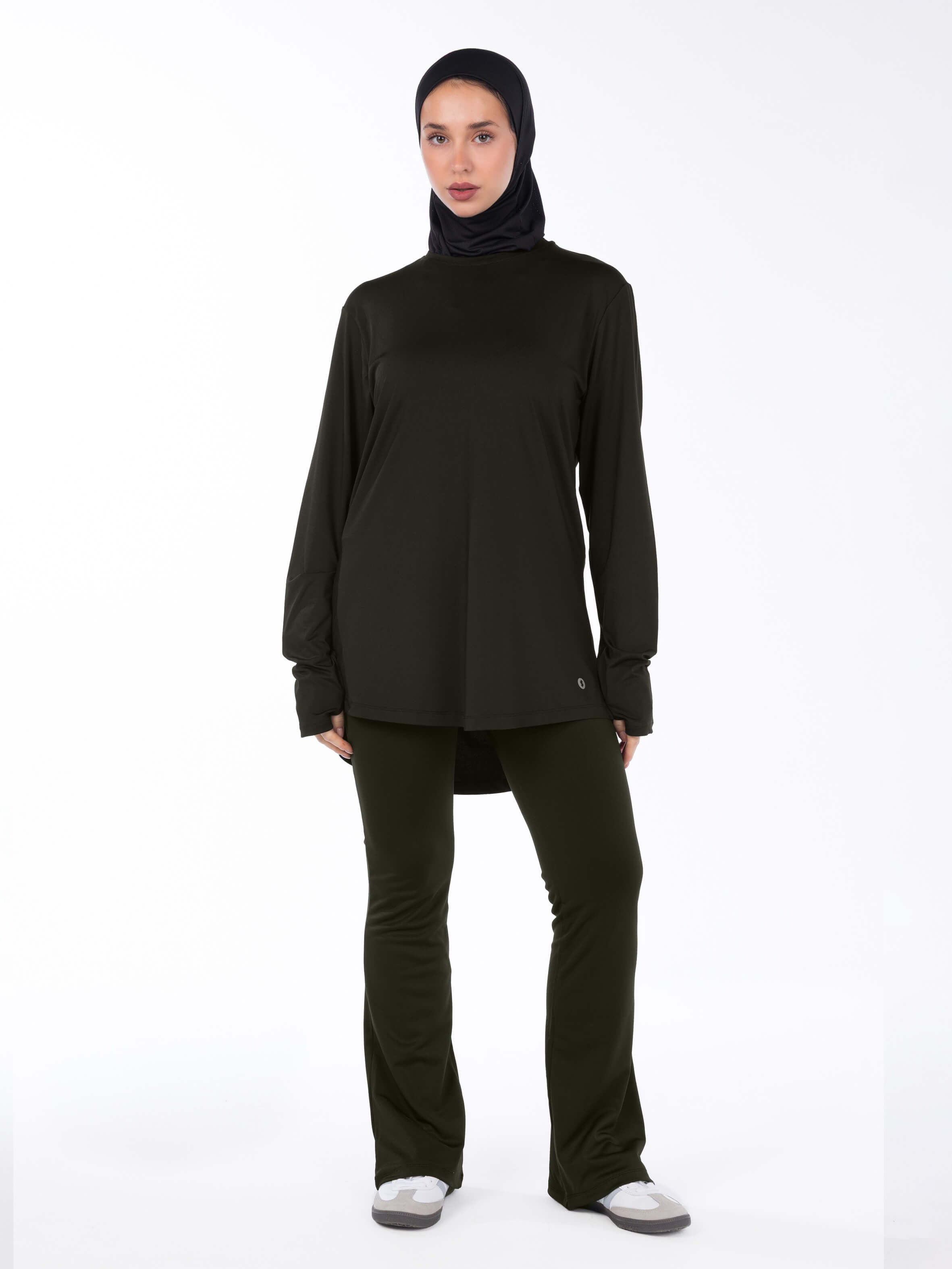 WOMEN BROWN MODEST LONG-SLEEVE SPORTS GYM  TOP