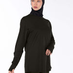 WOMEN BROWN MODEST LONG-SLEEVE SPORTS GYM  TOP