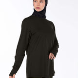 WOMEN BROWN MODEST LONG-SLEEVE SPORTS GYM  TOP