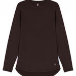 WOMEN BROWN MODEST LONG-SLEEVE SPORTS GYM  TOP