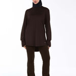 WOMEN BROWN MODEST LONG-SLEEVE SPORTS GYM  TOP and Flare Pants
