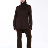 WOMEN BROWN MODEST LONG-SLEEVE SPORTS GYM  TOP and Flare Pants