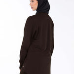 WOMEN BROWN MODEST LONG-SLEEVE SPORTS GYM  TOP