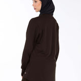 WOMEN BROWN MODEST LONG-SLEEVE SPORTS GYM  TOP