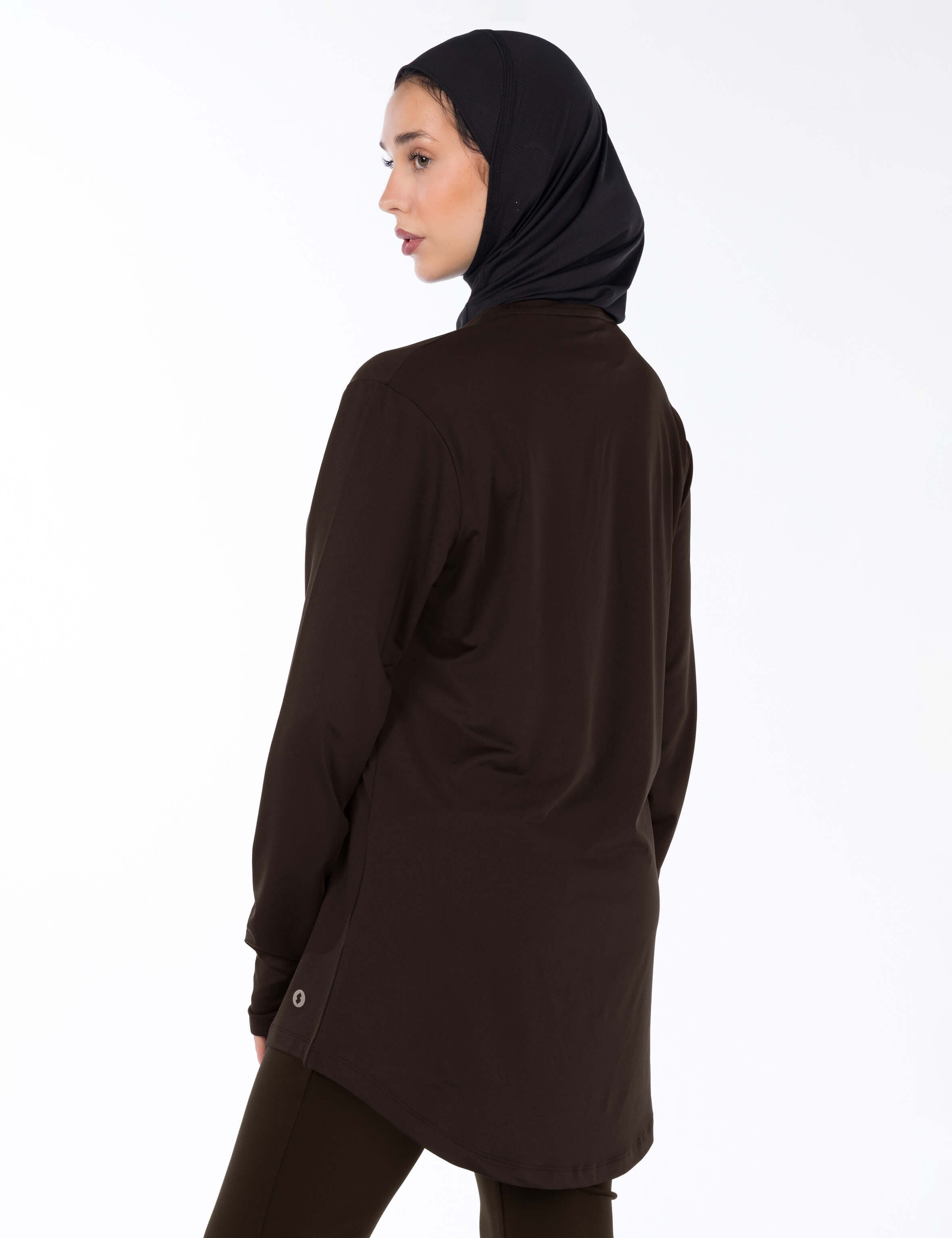 WOMEN BROWN MODEST LONG-SLEEVE SPORTS GYM  TOP