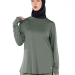 WOMEN BLACK MODEST HIJABI  LONG-SLEEVE SPORTS GYM  TOP