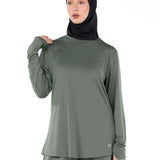 WOMEN BLACK MODEST HIJABI  LONG-SLEEVE SPORTS GYM  TOP