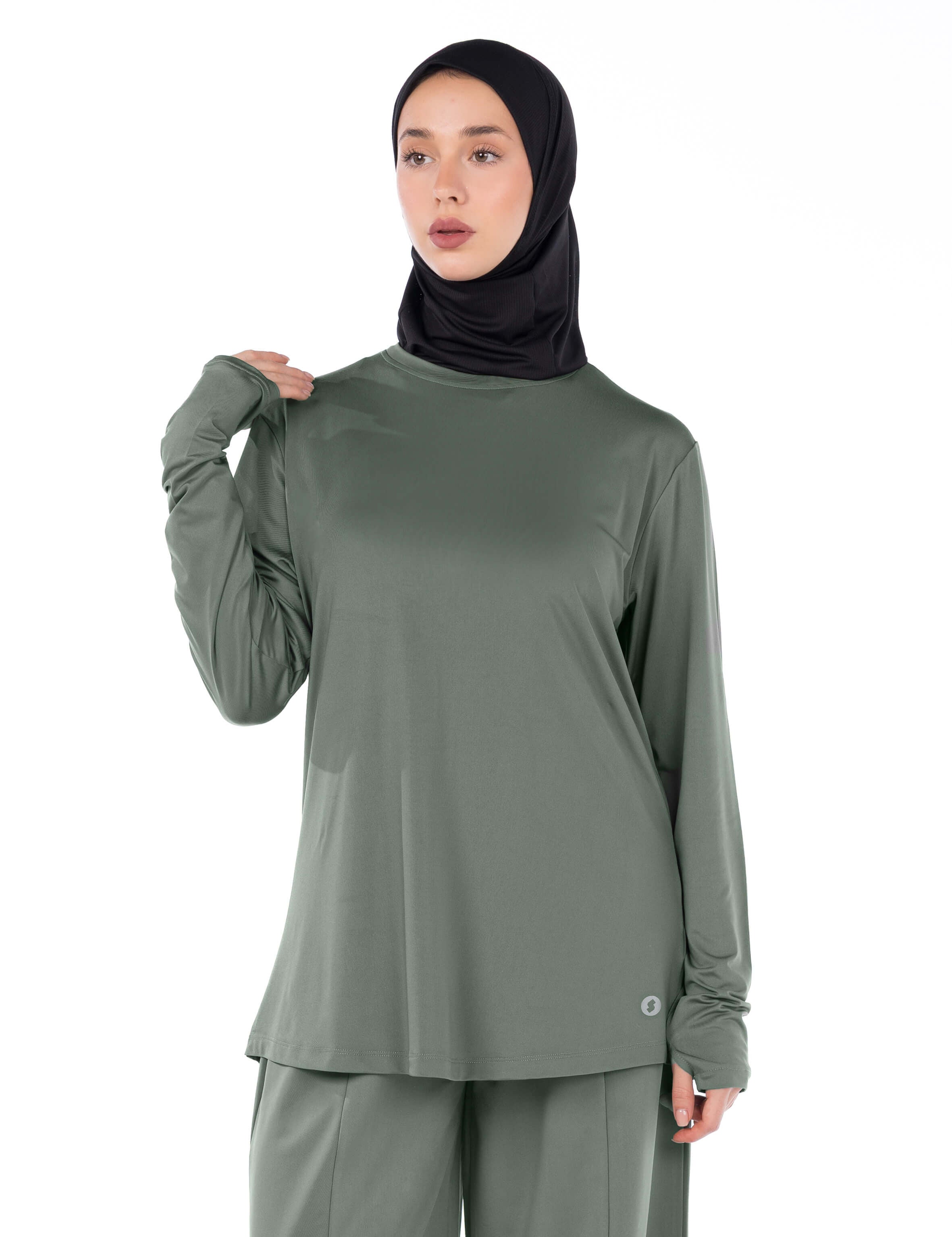 WOMEN BLACK MODEST HIJABI  LONG-SLEEVE SPORTS GYM  TOP