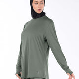 WOMEN BLACK MODEST HIJABI  LONG-SLEEVE SPORTS GYM  TOP