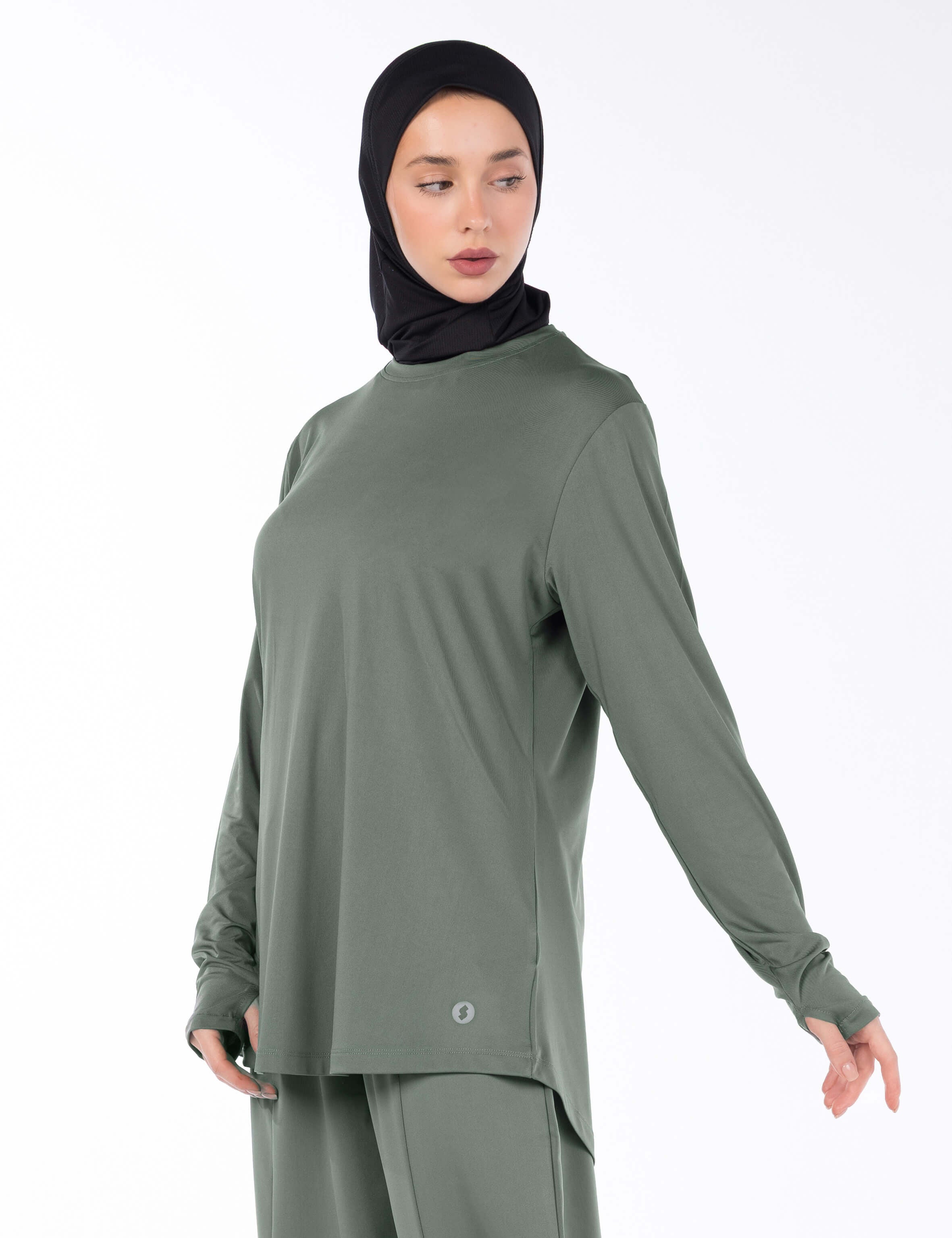 WOMEN BLACK MODEST HIJABI  LONG-SLEEVE SPORTS GYM  TOP