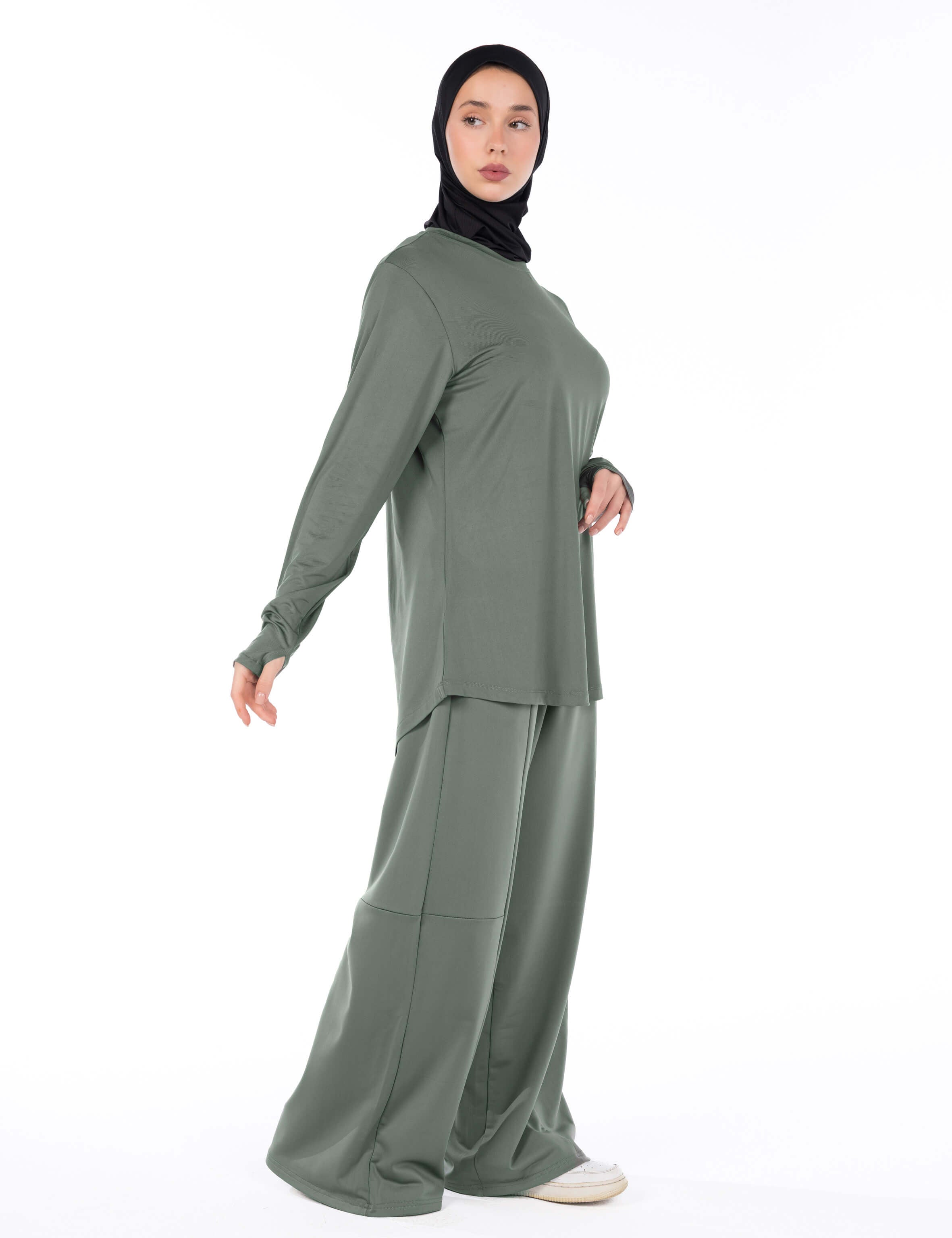 WOMEN BLACK MODEST HIJABI  LONG-SLEEVE SPORTS GYM  TOP