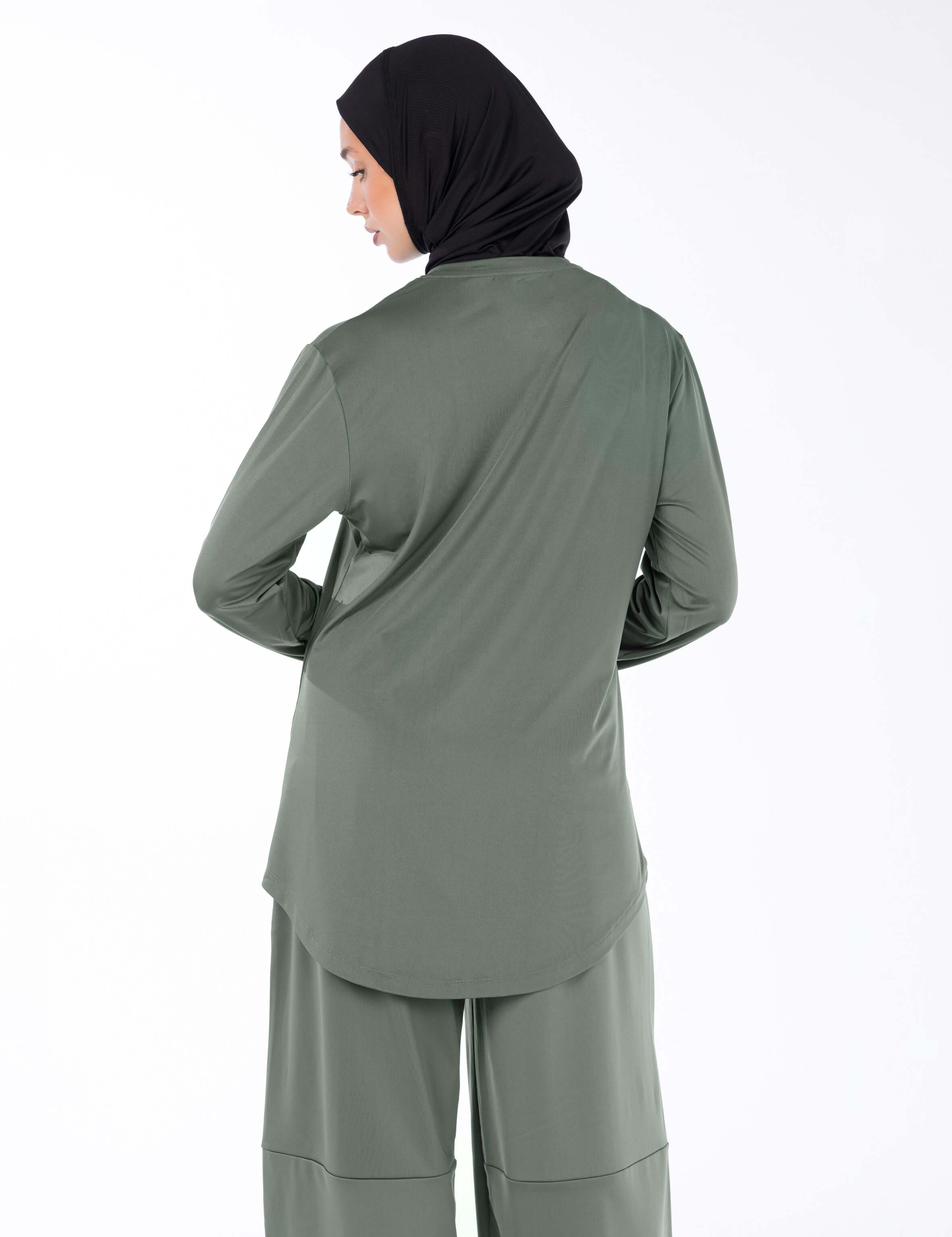 WOMEN BLACK MODEST HIJABI  LONG-SLEEVE SPORTS GYM  TOP