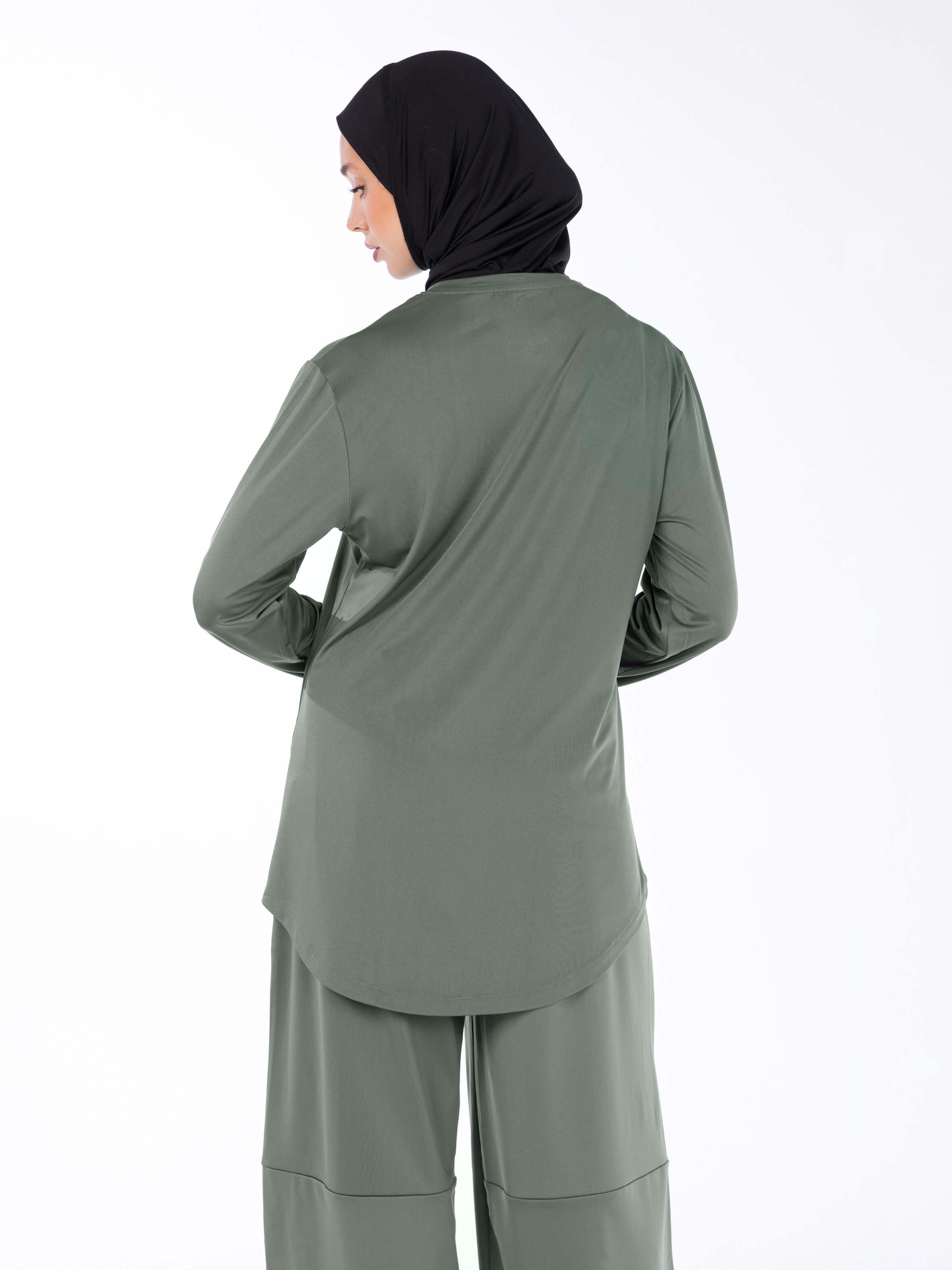 WOMEN BLACK MODEST HIJABI  LONG-SLEEVE SPORTS GYM  TOP