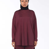 RAHA Long-Sleeve HI-Dri Sports Loose Top - Burgundy