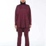 RAHA Long-Sleeve HI-Dri Sports Loose Top - Burgundy